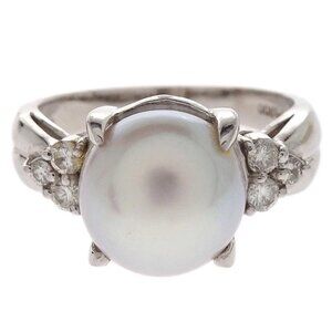 Ring Pt900 Pearl Diamond Silver #49 Jewelry 135360